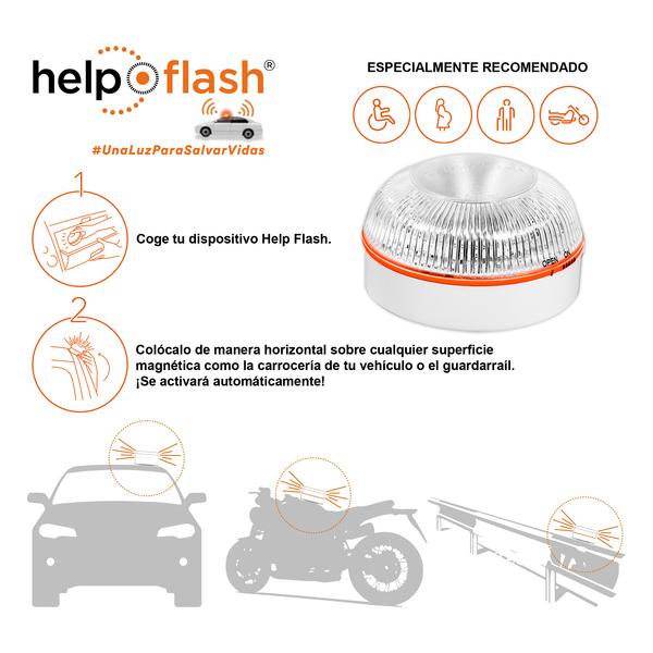 HELP FLASH - LUZ DE EMERGENCIA AUTÓNOMA, SEÑAL V16 DE PRESEÑALIZACIÓN DE PELIGRO Y LINTERNA, HOMOLOGADA, NORMATIVA DGT, V16, CON BASE IMANTADA, ACTIVA - imagen 2