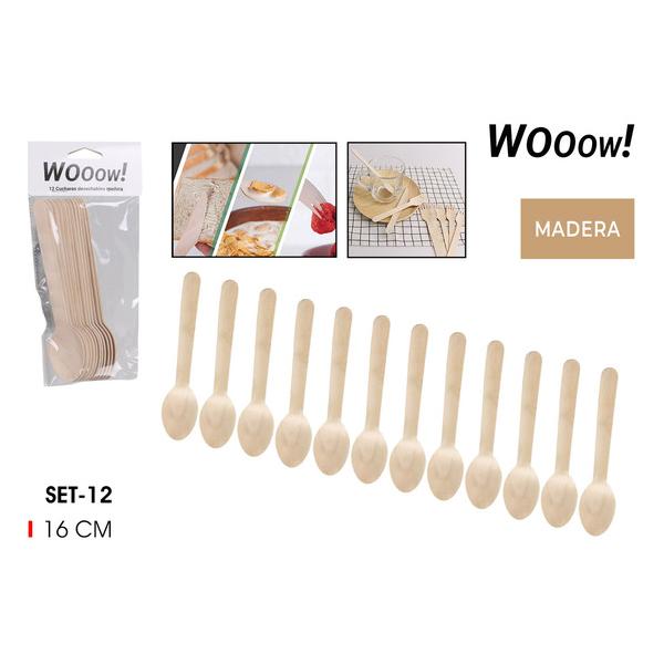 SET 12 CUCHARAS DESECHABLES MADERA-WOOOW