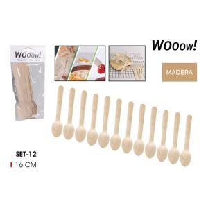 SET 12 CUCHARAS DESECHABLES MADERA-WOOOW
