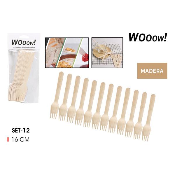 SET12 TENEDORES DESECHABLES MADERA-WOOOW