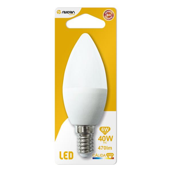 BOMBILLA LED VELA C37 E14 6W (=40W) 470LM 3000K 15000H RAYDAN HOME BL.1