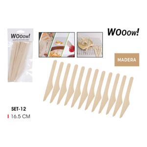 SET12 CUCHILLOS DESECHABLES MADERA WOOOW