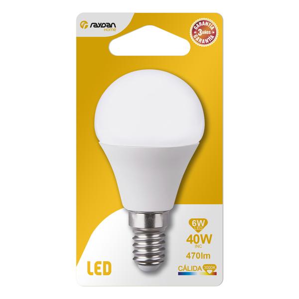 BOMBILLA LED ESFERICA G45 E14 6W (=40W) 470LM 3000K 15000H RAYDAN HOME BL.1