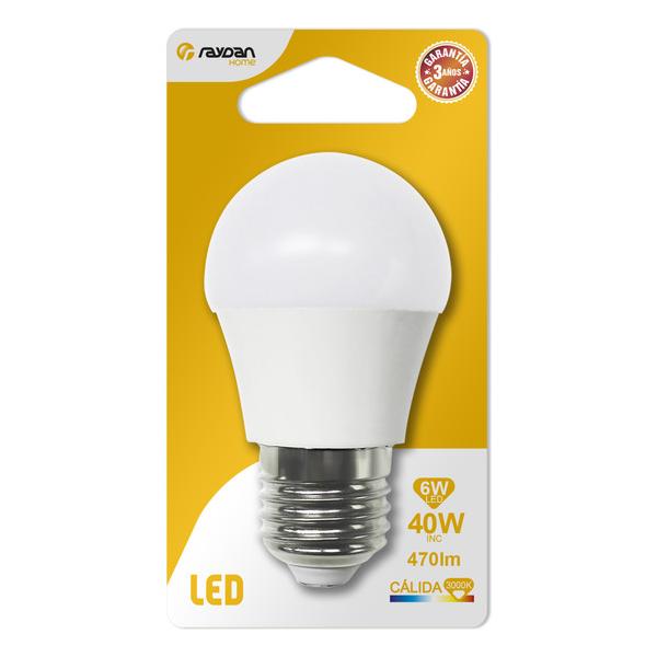 BOMBILLA LED ESFERICA G45 E27 6W (=40W) 470LM 3000K 15000H RAYDAN HOME BL.1