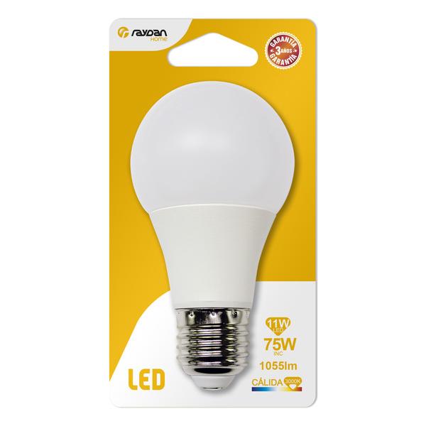 BOMBILLA LED ESTANDAR A60 E27 11W (=75W) 1055LM 3000K 15000H RAYDAN HOME BL.1