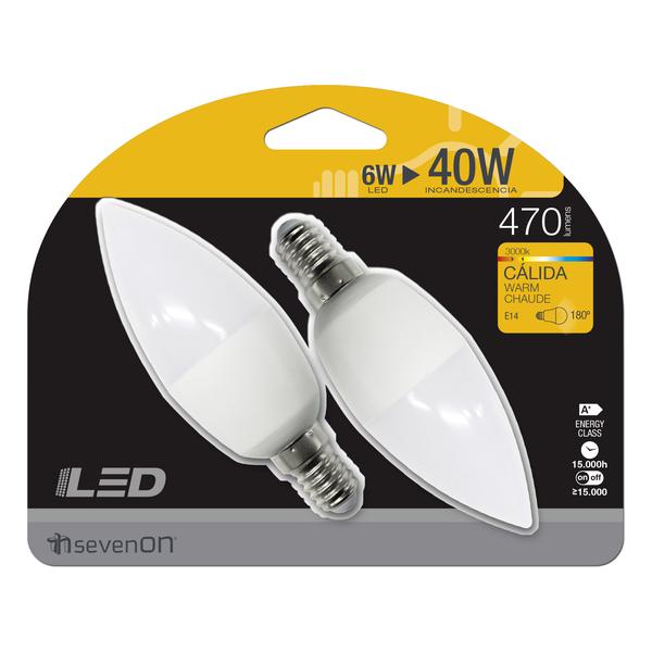 LED SMD VELA PLÁSTICO 6W (=40W) 470LM E14 7HSEVENON - 2UDS - imagen 1