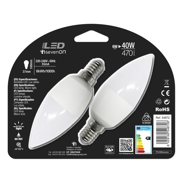 LED SMD VELA PLÁSTICO 6W (=40W) 470LM E14 7HSEVENON - 2UDS - imagen 2