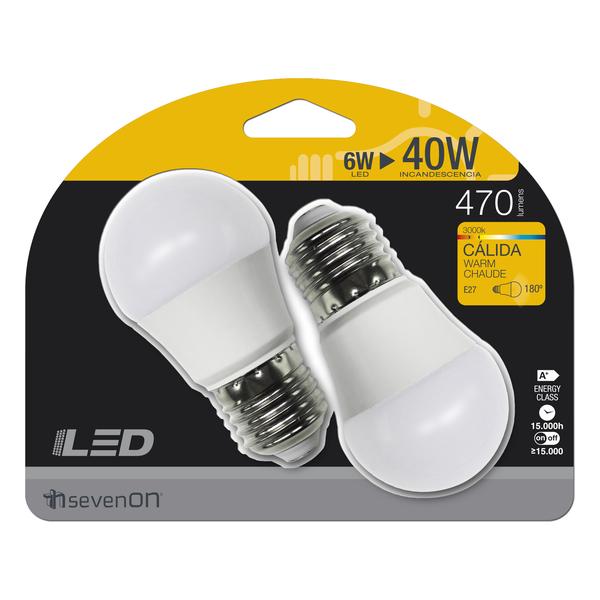 LED SMD ESFÉRICA PLÁSTICO 6W (=40W) 470LM E27 180. 7HSEVENON - 2UDS - imagen 2