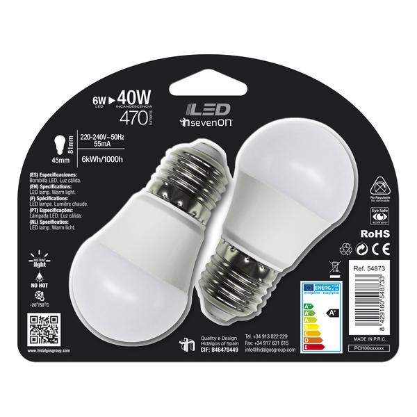 LED SMD ESFÉRICA PLÁSTICO 6W (=40W) 470LM E27 180. 7HSEVENON - 2UDS - imagen 3