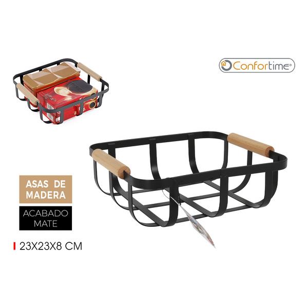 CESTA ORDENAC.NEGRO-WOOD 23X23X8CM CONFORTIME