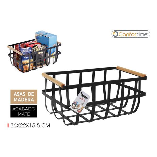 CESTA ORDENAC.NEGRO-WOOD 36X22X15.5 CONFORTIME