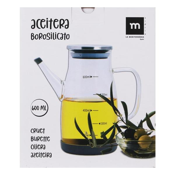 ACEITERA BOROSILICA.TAPON SS 600ML LA MEDITERRANE