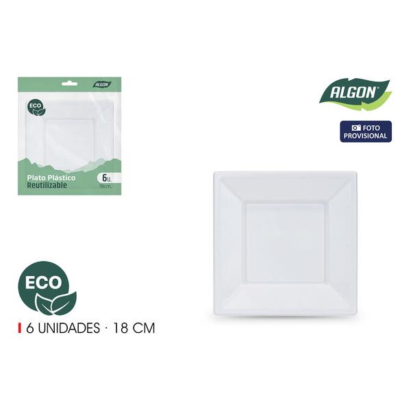 SET-6 PLATO CUAD. PLAST. ECO. 18CM ALGON