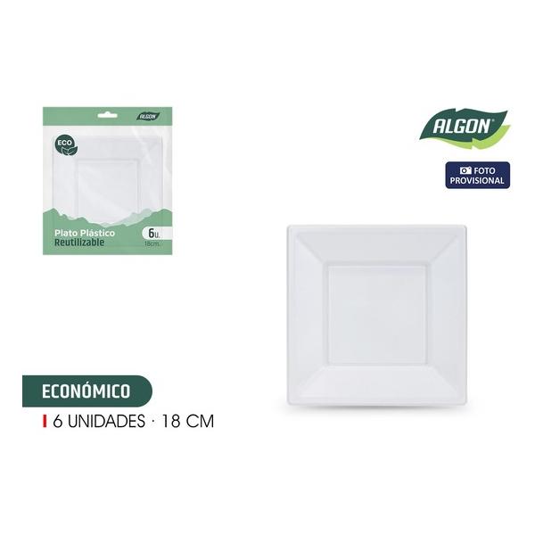 SET-6 PLATO CUAD. PLAST. ECO. 18CM ALGON - imagen 1