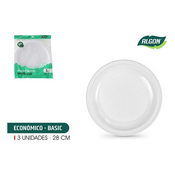 SET-3 PLATO RED. PLAST. ECO. 28CM ALGON - imagen 1