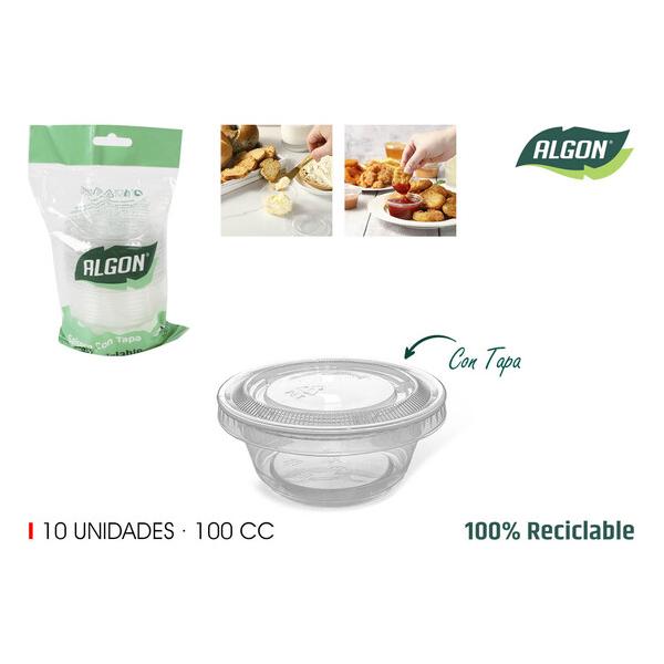 SET- 10 SALSERA PLAST.C/TAPA 100CC ALGON