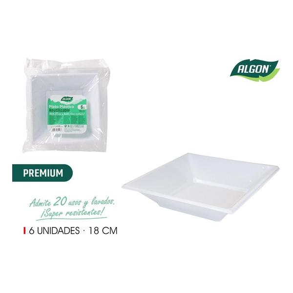 SET-6PLATO H/CUAD.PLAST.PREMI.18CM ALGON