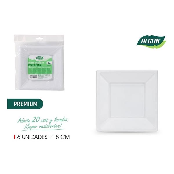 SET-6 PLATO CUAD.PLAST.PREMIUM.18CM ALGON