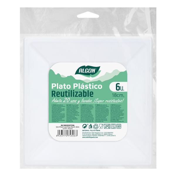 SET-6 PLATO CUAD.PLAST.PREMIUM.18CM ALGON - imagen 1