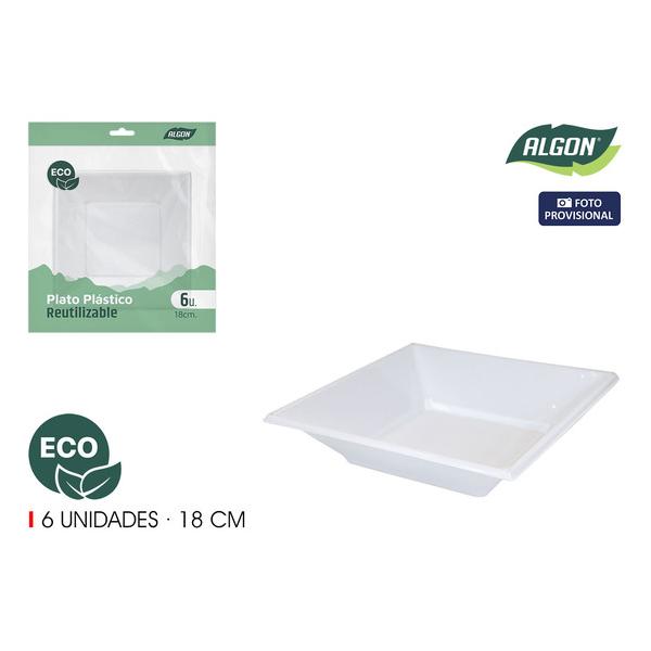 SET-6 PLATO H/CUAD. PLAST.ECO. 18CM ALGON