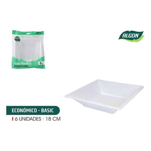 SET-6 PLATO H/CUAD. PLAST.ECO. 18CM ALGON - imagen 1