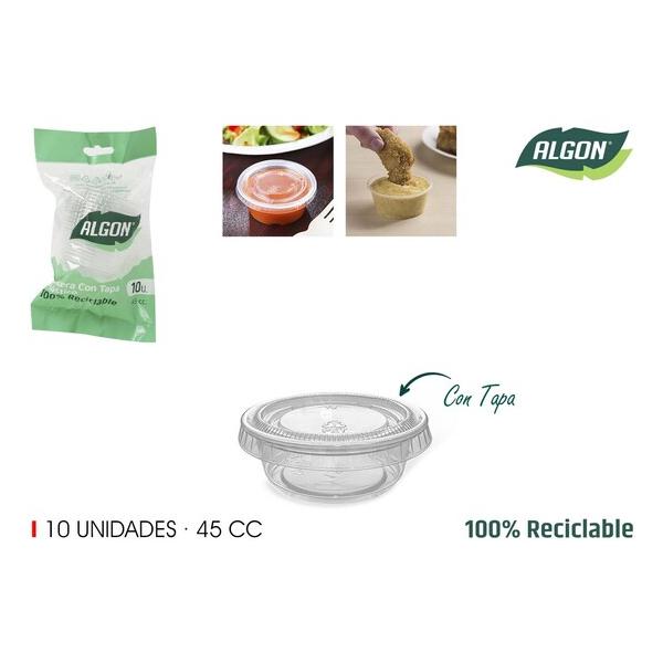 SET- 10 SALSERA PLAST.C/TAPA 45CC ALGON