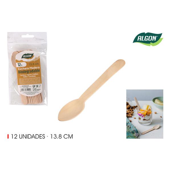 SET-12 CUCHARA CAFE MADERA 13.8CM ALGON