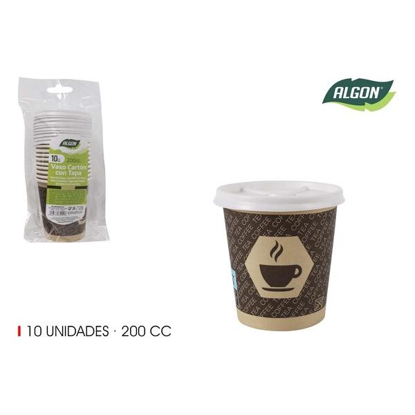 SET-10VASO CARTON CAFE C/TAPA 200CC ALGON