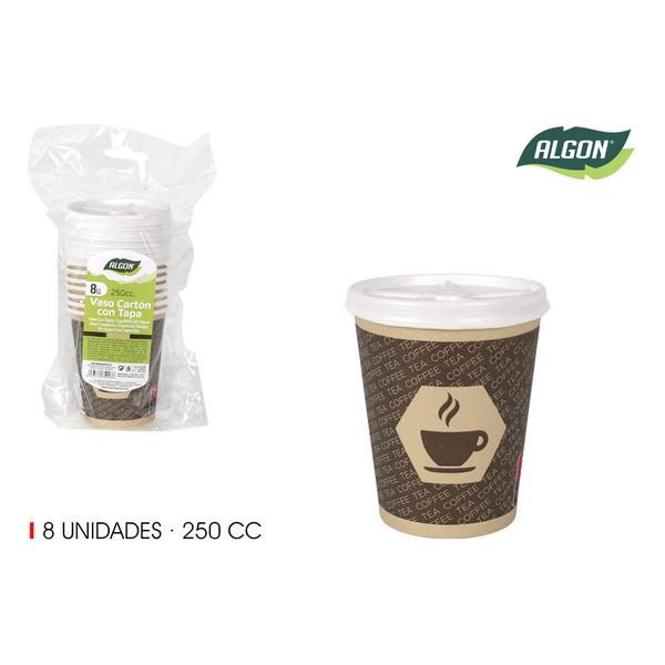 SET-8 VASO CARTON CAFE C/TAP 250CC ALGON