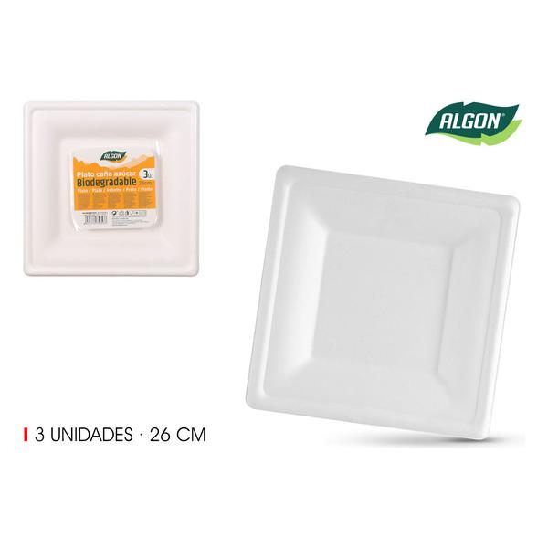 SET-3 PLATO BIO. CUAD. 26CM CAÑA ALGON