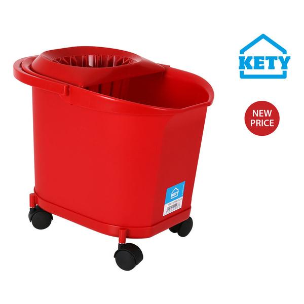 CUBO 16L C/RUEDAS. ASA Y ESCURRIDOR ROJO KETY