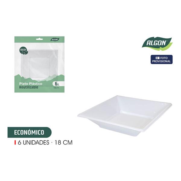 SET-6 PLATO H/CUAD.PLAST.ECONO.18CM ALGON - imagen 1