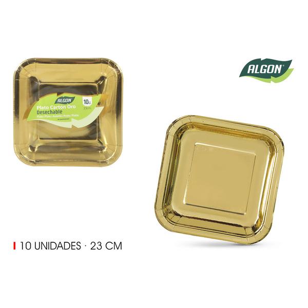 SET-10 PLATO CARTON ORO CUAD. 23CM ALGON - imagen 1