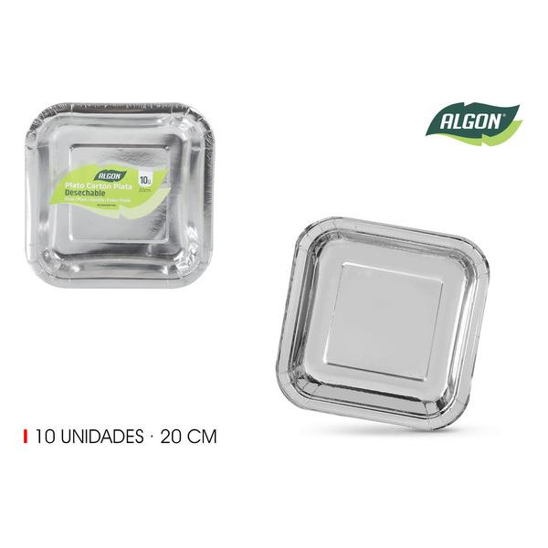 SET-10 PLATO CARTON PLATA CUAD.20CM ALGON - imagen 1