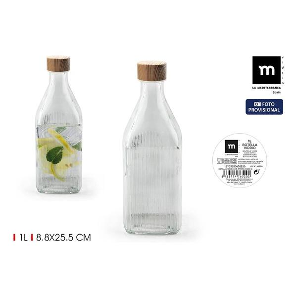 BOTELLA VIDRIO CUAD.T/METAL WOOD 1L LA MEDI