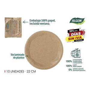 P24 SET-10PLATO RED. CARTON KRAFT 22CM ALGON