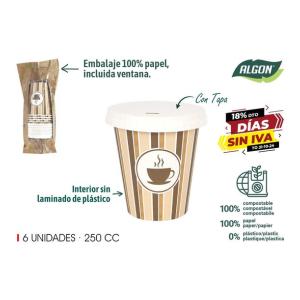 P24 SET-6 VASO CARTON CAFE C/TAPA 250CC ALGO