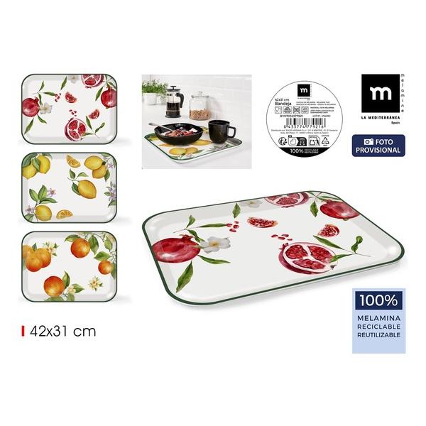 BANDEJA MELAMINA 42X31CM 3-FRUTAS LA MEDITERRANEA