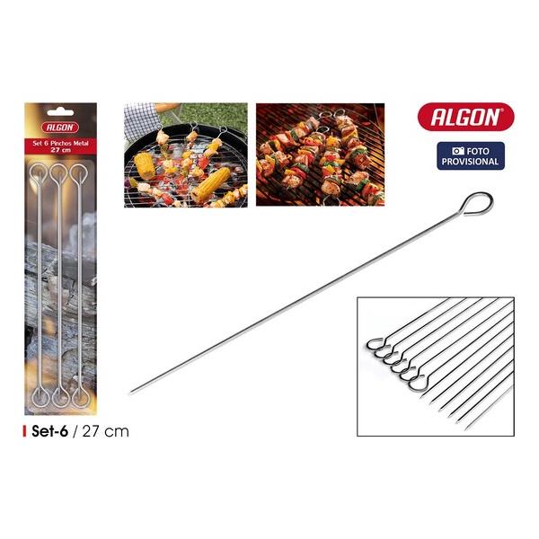 SET-6 PINCHOS METAL BARBACOA 27CM ALGON BBQ - imagen 1