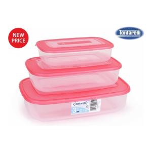 SET 3 FIAMBRERAS RECTANGULARES - 1,2,3 L- CORAL