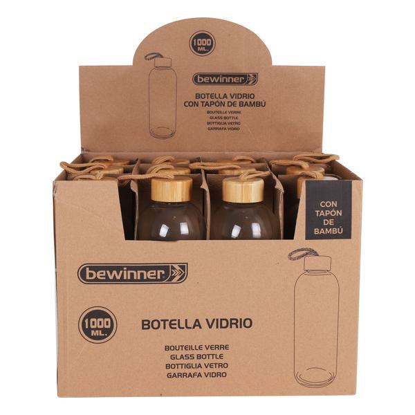 BOTELLA VIDRIO 1000ML. TAPON BAMBU BEWINNER