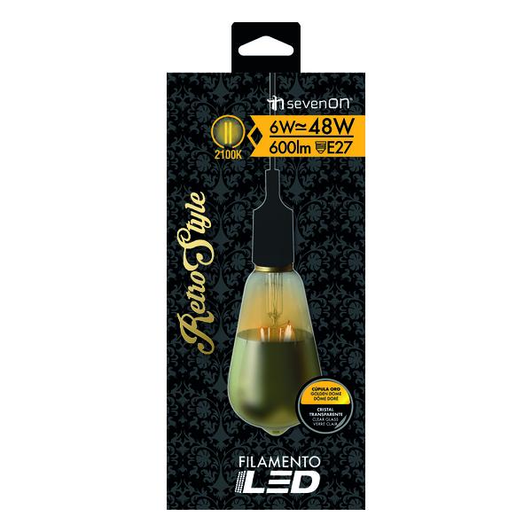 BOMBILLA LED DECORATIVA ST64 FILAMENTO REGULABLE CUPULA ORO/TRANSPARENTE - imagen 1