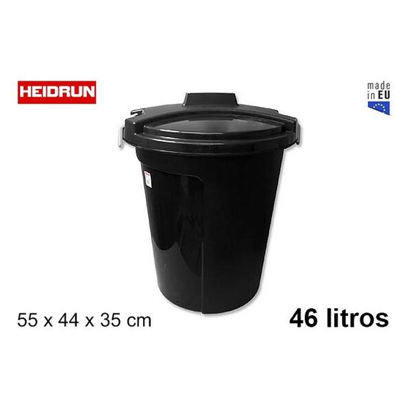 CUBO PLASTICO BASURA HEIDRUN NEGRO 46 LITROS