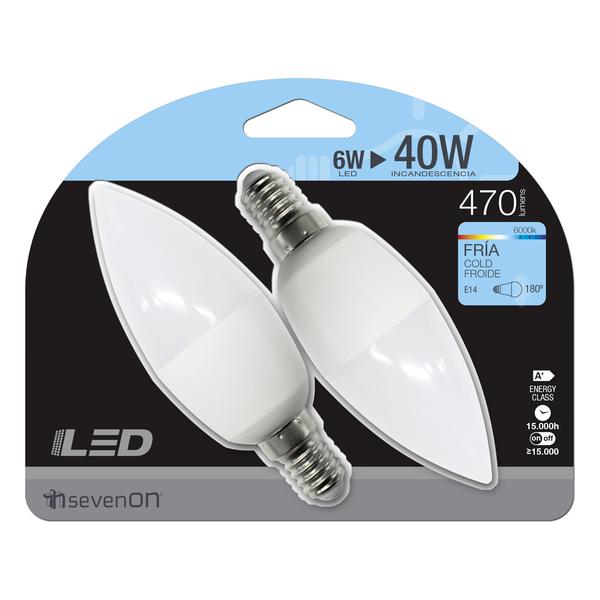 LED SMD VELA PLÁSTICO 6W(=40W) 470LM E14 7HSEVENON - 2UDS - imagen 1