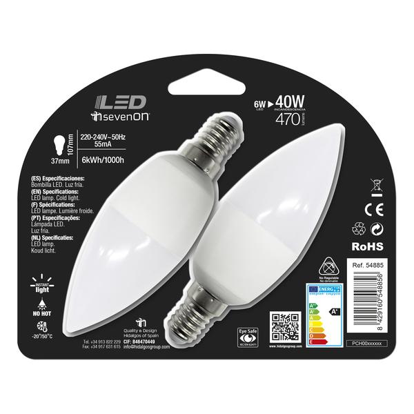 LED SMD VELA PLÁSTICO 6W(=40W) 470LM E14 7HSEVENON - 2UDS - imagen 2