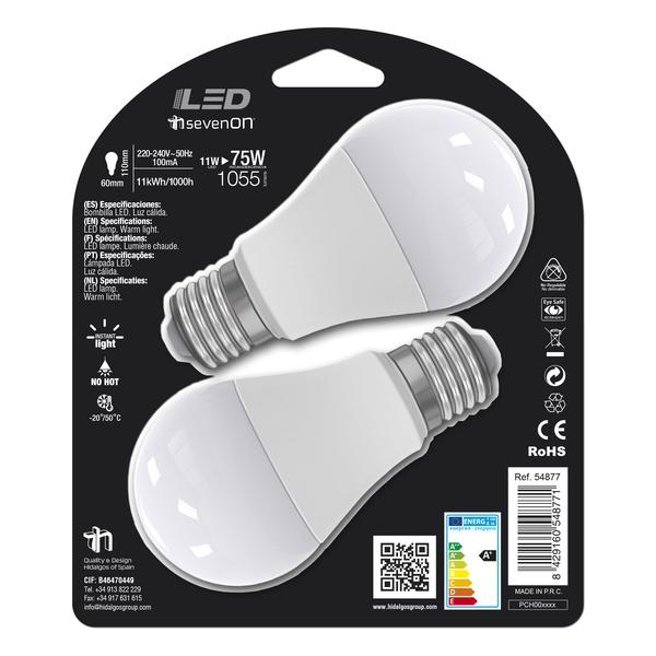 LED ESTÁNDAR 11W(=75W) 1055LM E27 7HSEVENON - 2UDS - imagen 2