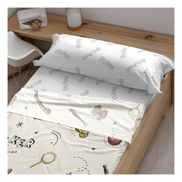 JUEGO DE SÁBANAS CON ALMOHADA Y BAJERA ESTAMPADAS 100% ALGODÓN MODELO QUIDDITCH CHILD PARA CAMA DE 105.