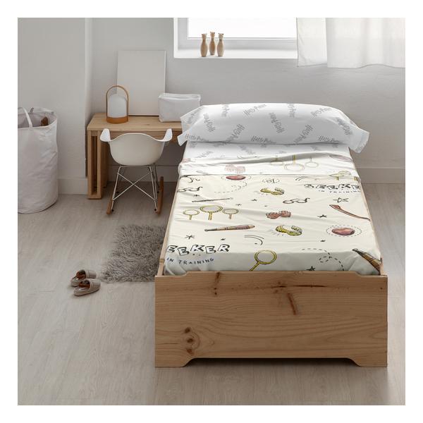 JUEGO DE SÁBANAS CON ALMOHADA Y BAJERA ESTAMPADAS 100% ALGODÓN MODELO QUIDDITCH CHILD PARA CAMA DE 105. - imagen 1